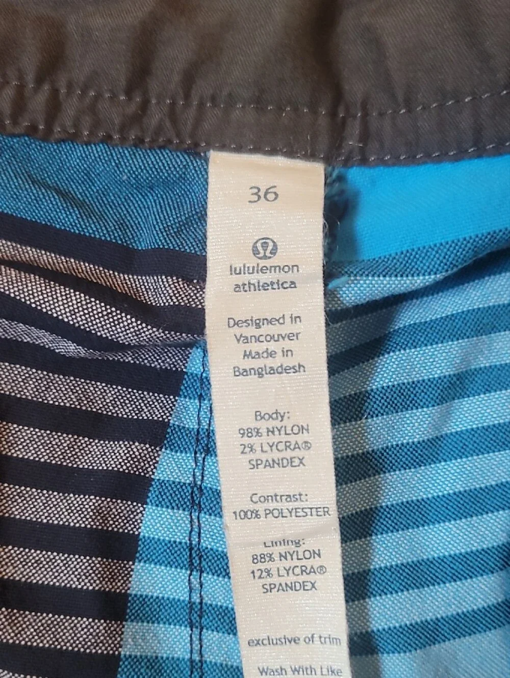 lululemon athletica Blue, Gray and White Plaid Men’s Flat Front Shorts